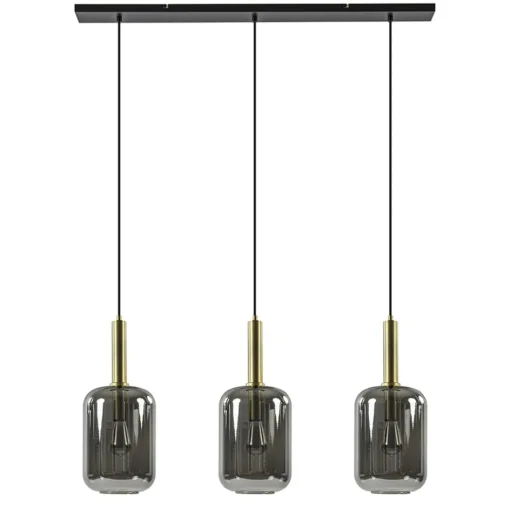 3-Lichts hanglamp Lekar antiek brons met smoke glas>Straluma