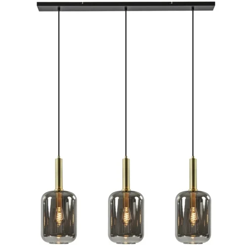 3-Lichts hanglamp Lekar antiek brons met smoke glas>Straluma