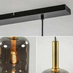 3-Lichts hanglamp Lekar antiek brons met smoke glas></noscript>Straluma