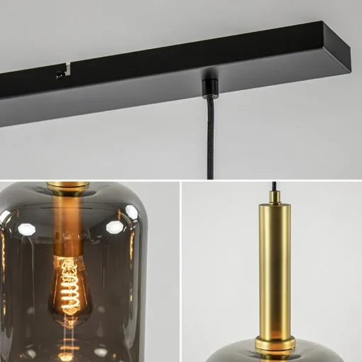 3-Lichts hanglamp Lekar antiek brons met smoke glas>Straluma