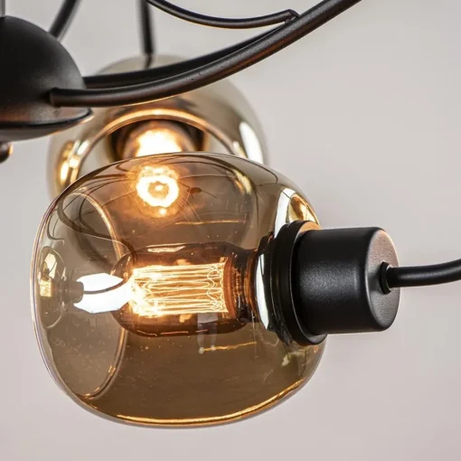 6-Lichts hanglamp mat zwart met smoke glazen kappen>Straluma New