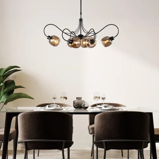 6-Lichts hanglamp mat zwart met smoke glazen kappen>Straluma New