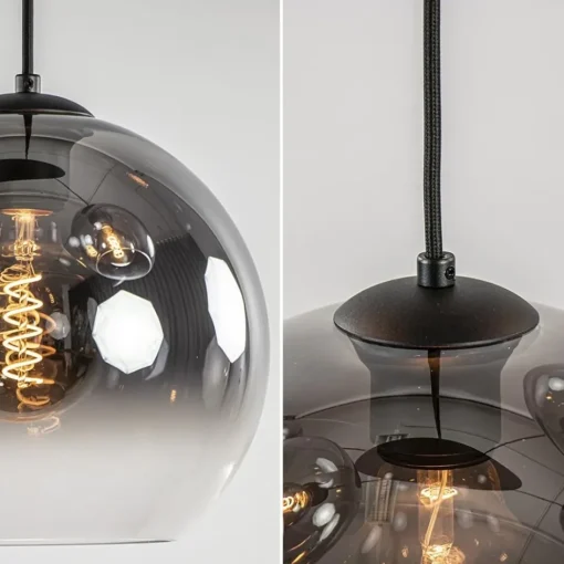 5-Lichts hanglamp ovaal mat zwart met titanium glas>Straluma Outlet