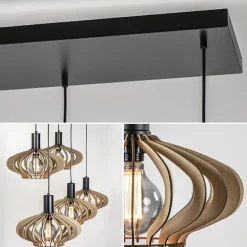 5-Lichts hanglamp zwart met naturel houten kappen></noscript>Straluma New