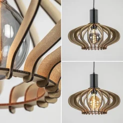 5-Lichts hanglamp zwart met naturel houten kappen></noscript>Straluma New