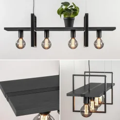 4-Lichts hanglamp zwart met zwarte houten planken></noscript>Straluma Best