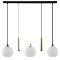 5-Lichts hanglamp zwart-goud met opaal glas>Straluma Outlet