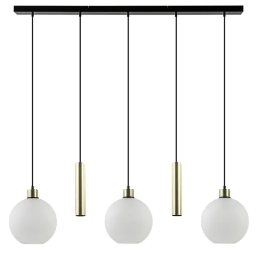 5-Lichts hanglamp zwart-goud met opaal glas>Straluma Outlet