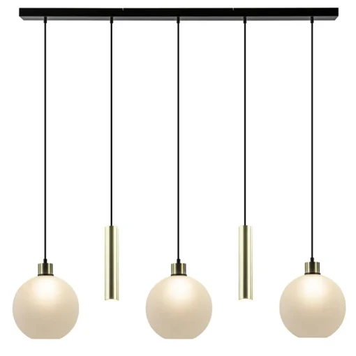 5-Lichts hanglamp zwart-goud met opaal glas>Straluma Outlet