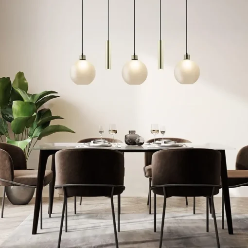 5-Lichts hanglamp zwart-goud met opaal glas>Straluma Outlet