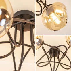 5-Lichts klassieke plafondlamp zwart met amber glazen bollen></noscript>Straluma Online