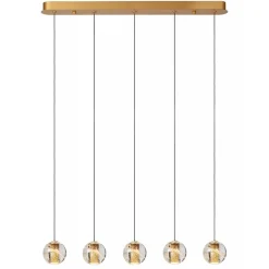 5-Lichts LED eettafelhanglamp goud met glas>Straluma Outlet