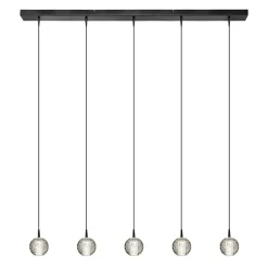 5-Lichts LED eettafelhanglamp helder glazen bollen>Straluma Clearance