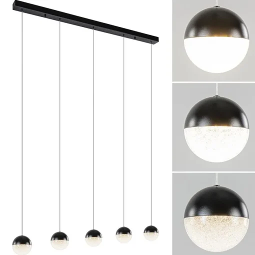 5-Lichts LED hanglamp zwart met diamant zand 3-standen dimbaar>Straluma Sale