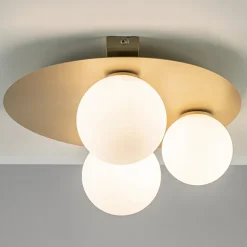 3-Lichts plafondlamp mat goud met witte bollen>Straluma