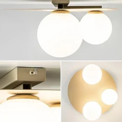 3-Lichts plafondlamp mat goud met witte bollen></noscript>Straluma