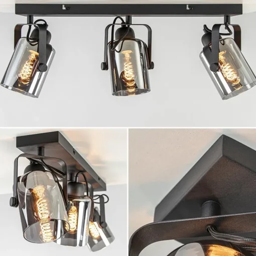 3-Lichts plafondlamp mat zwart met smoke glazen kappen>Straluma Clearance