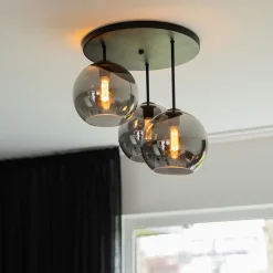 3-Lichts plafondlamp mat zwart met titanium glas></noscript>Straluma Online