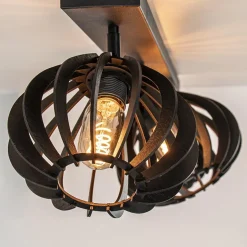 3-Lichts plafondlamp zwart met verstelbare houten kappen></noscript>Straluma New