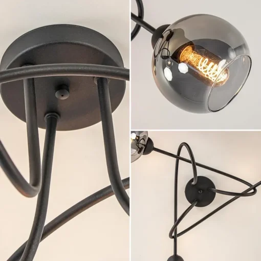 3-Lichts plafondlamp zwart met smoke glazen bollen>Straluma Discount