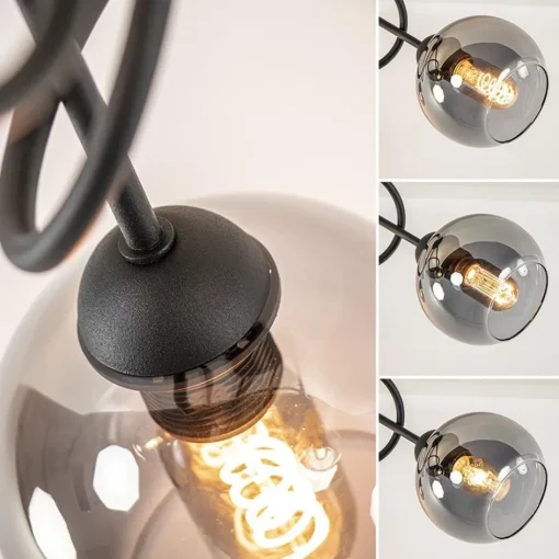3-Lichts plafondlamp zwart met smoke glazen bollen>Straluma Discount