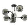 6-Lichts plafondlamp zwart met smoke glazen bollen>Straluma Hot