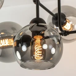 6-Lichts plafondlamp zwart met smoke glazen bollen></noscript>Straluma Hot