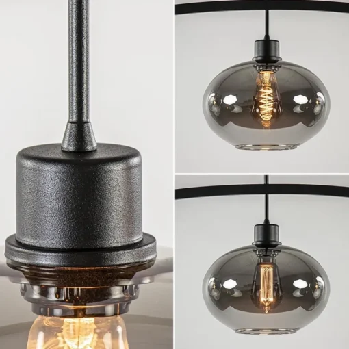 3-Lichts retro hanglamp zwart met smoke glas>Straluma
