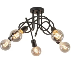5-Lichts retro plafondlamp mat zwart>Straluma