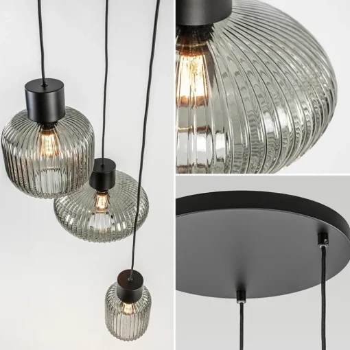3-Lichts ronde eettafelhanglamp zwart met smoke glas>Straluma Hot