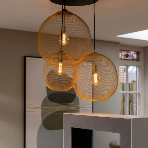 3-Lichts ronde hanglamp goud/mat zwart>Straluma Outlet