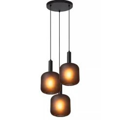 3-Lichts ronde hanglamp mat zwarte glazen kappen>Straluma Sale