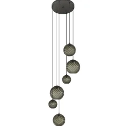 6-Lichts vide hanglamp smoke glas met reliëf>Straluma