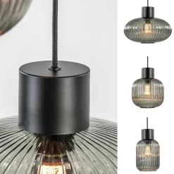 6-Lichts vide hanglamp smoke glas met zwarte details></noscript>Straluma New