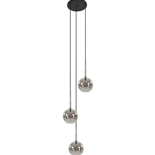 3-Lichts videlamp smoke glas met zwart>Straluma Discount