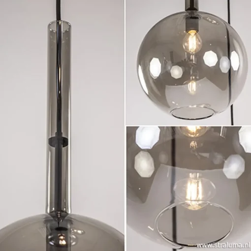 3-Lichts videlamp smoke glas met zwart>Straluma Discount