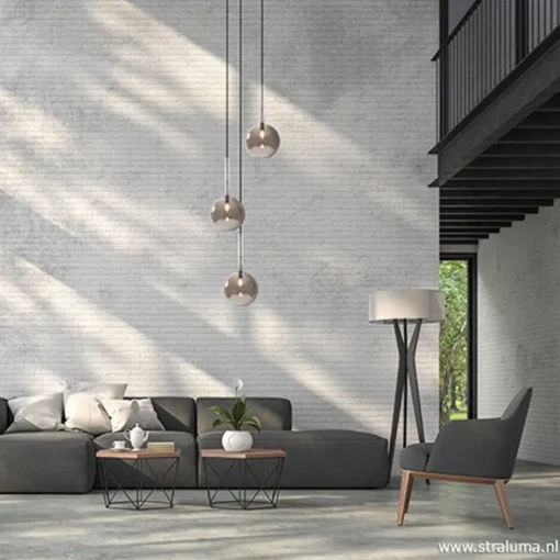 3-Lichts videlamp smoke glas met zwart>Straluma Discount