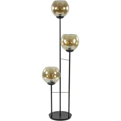 3-Lichts vloerlamp mat zwart met amber glazen bollen>Straluma Clearance