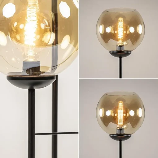 3-Lichts vloerlamp mat zwart met amber glazen bollen>Straluma Clearance