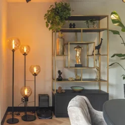 3-Lichts vloerlamp mat zwart met amber glazen bollen></noscript>Straluma Clearance