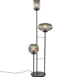 3-Lichts vloerlamp met smoke glazen kappen reliëf>Straluma Discount