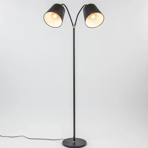 2-Lichts vloerlamp zwart/goud met flexibele armen>Straluma New