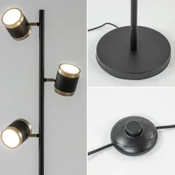 3-Lichts vloerlamp zwart/goud met dimbare spots></noscript>Straluma Hot