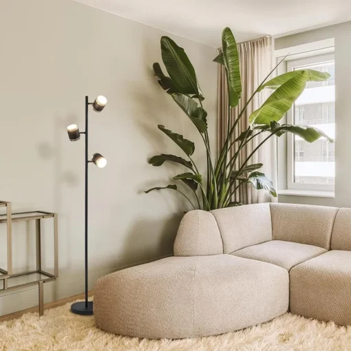 3-Lichts vloerlamp zwart/goud met dimbare spots>Straluma Hot