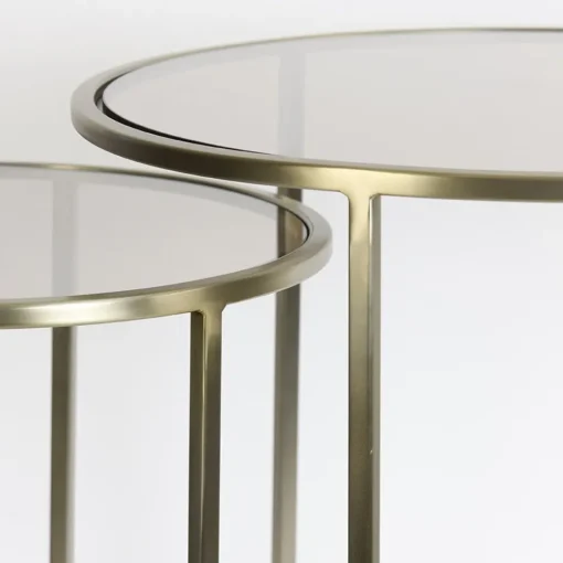 Light and Living bijzettafel Duarte set van 2 goud met bruin glas>Straluma New