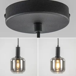 Light and Living hanglamp Lekar zwart met smoke glas klein><noscript><img width=