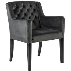 Luxe armstoel velvet mid grey met zwarte eiken poot>Straluma Outlet