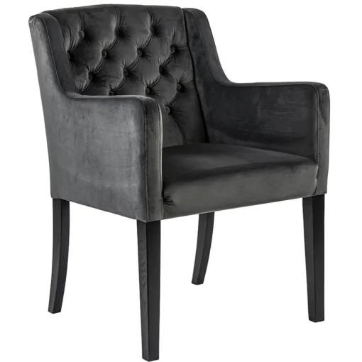 Luxe armstoel velvet mid grey met zwarte eiken poot>Straluma Outlet