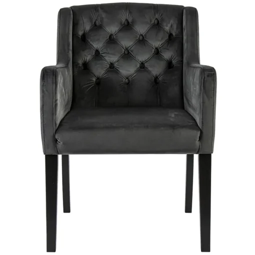 Luxe armstoel velvet mid grey met zwarte eiken poot>Straluma Outlet
