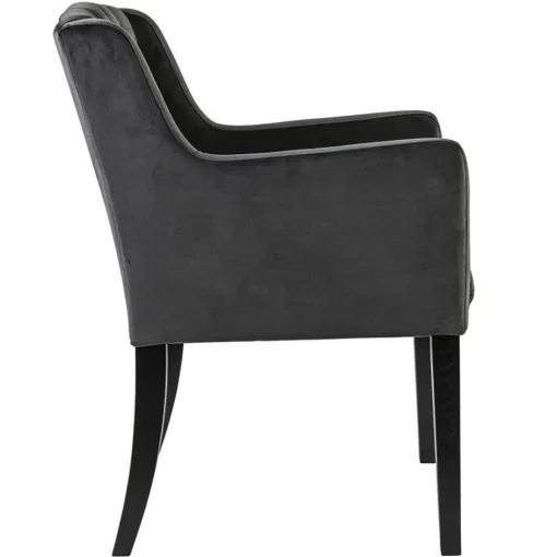 Luxe armstoel velvet mid grey met zwarte eiken poot>Straluma Outlet